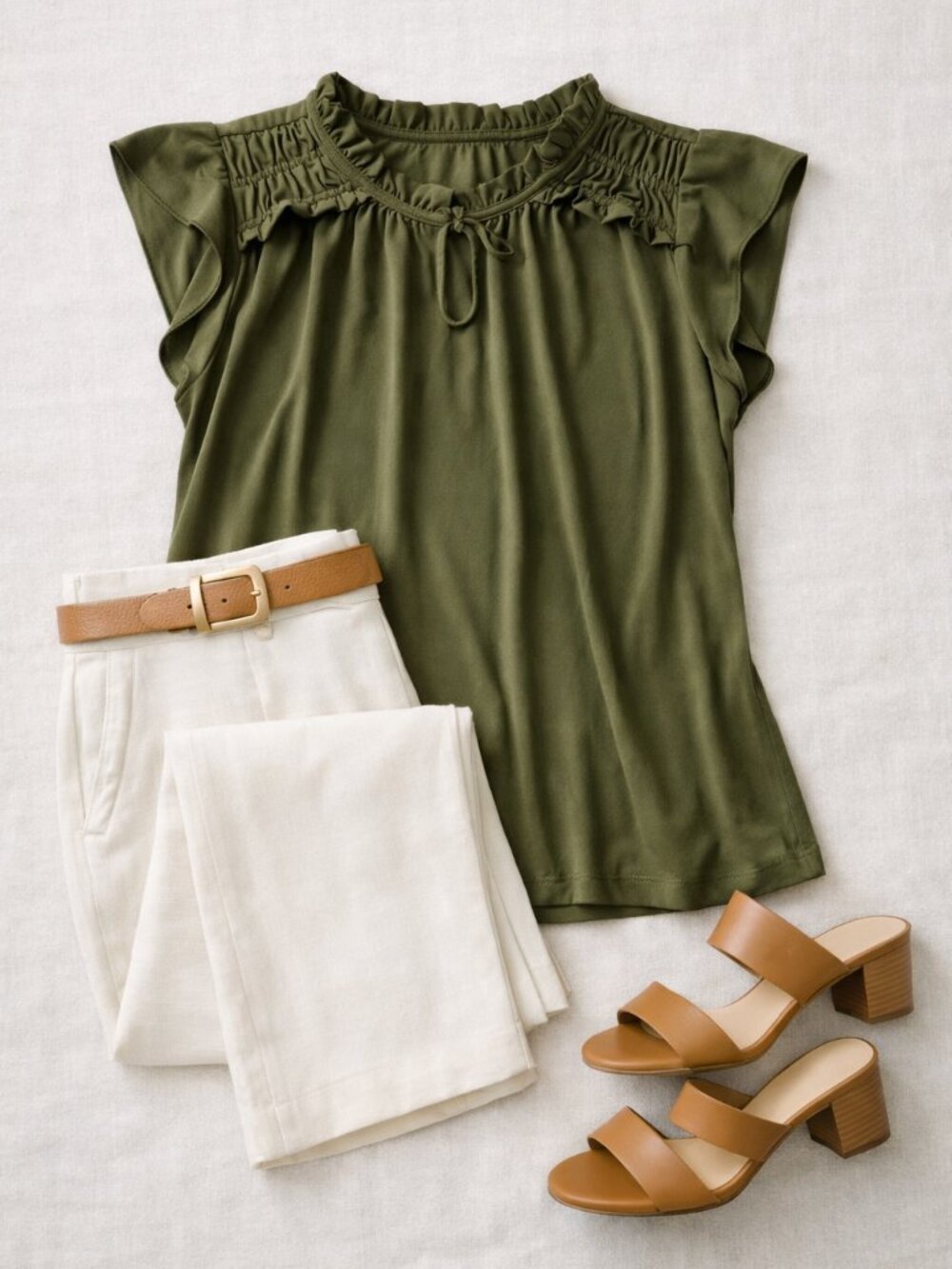 Liz Claiborne career olive green capped flutter sleeve blouse top size small